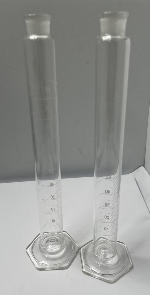 2pk Pyrex 100mL Glass Graduated Cylinders Hex Base Lab Measuring Glassware