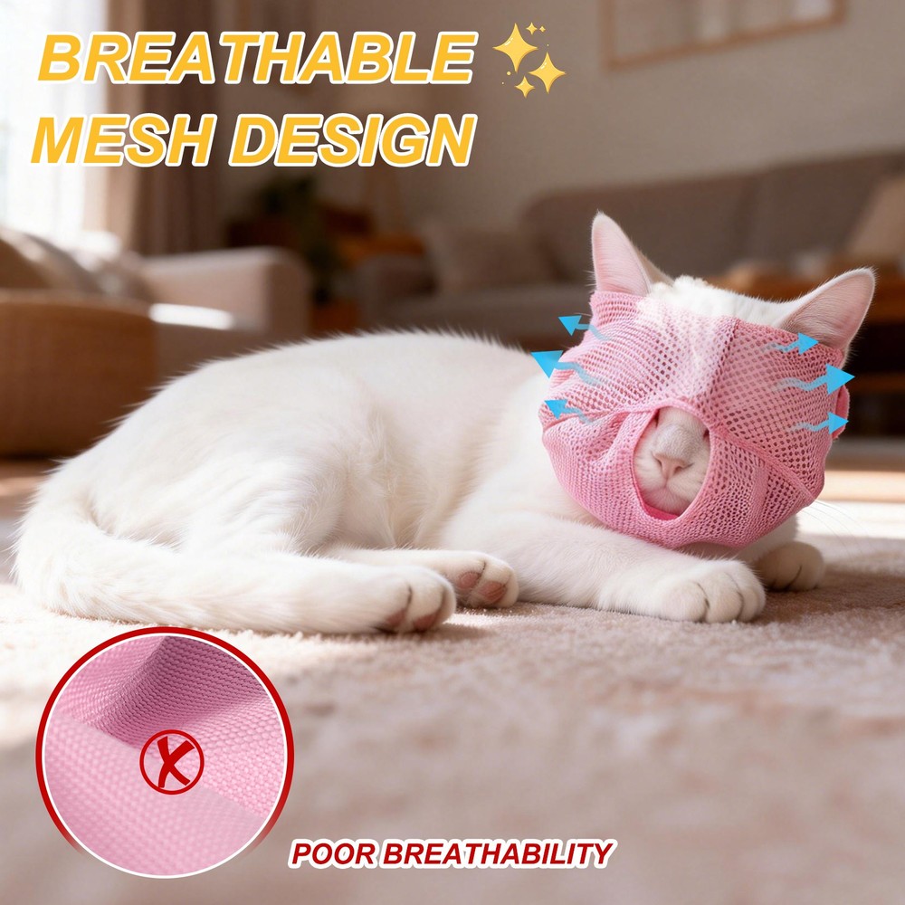Cat Muzzle, Breathable Mesh Muzzle Circumference 7-9 Inches, (Dark Blue, 1Pcs)