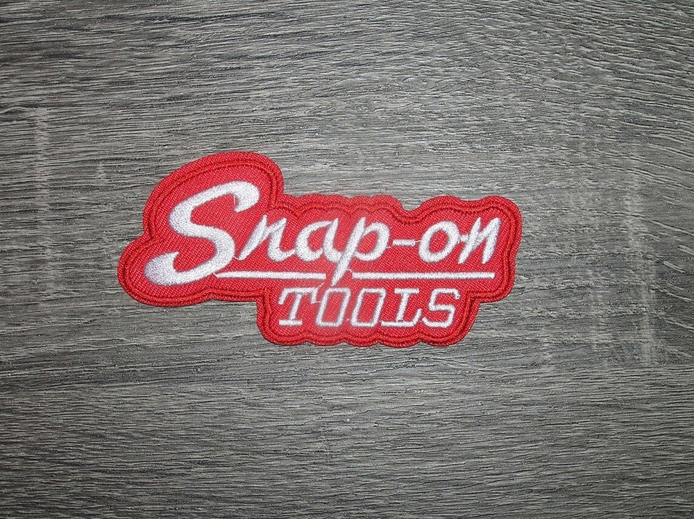 Snap-On Tools Red/White Mechanic Garage Embroidered Iron On Patch 4" x 2."