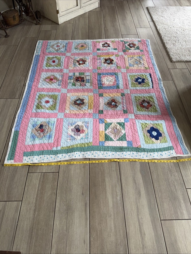 Handmade Patchwork Cotton Quilt Pastel Tones 72X60