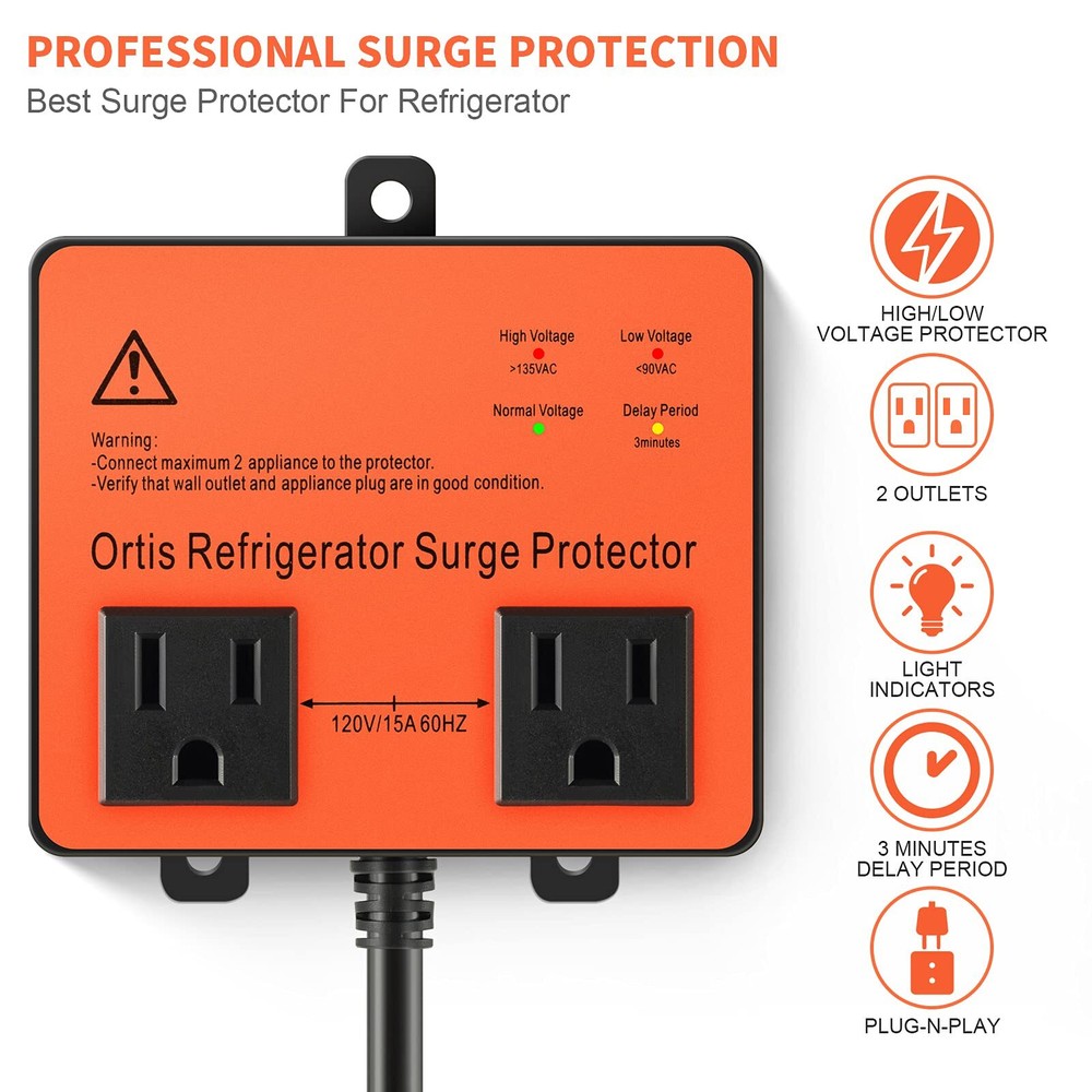 Refrigerator Surge Protector Double Outlet Voltage Protector for Appliances
