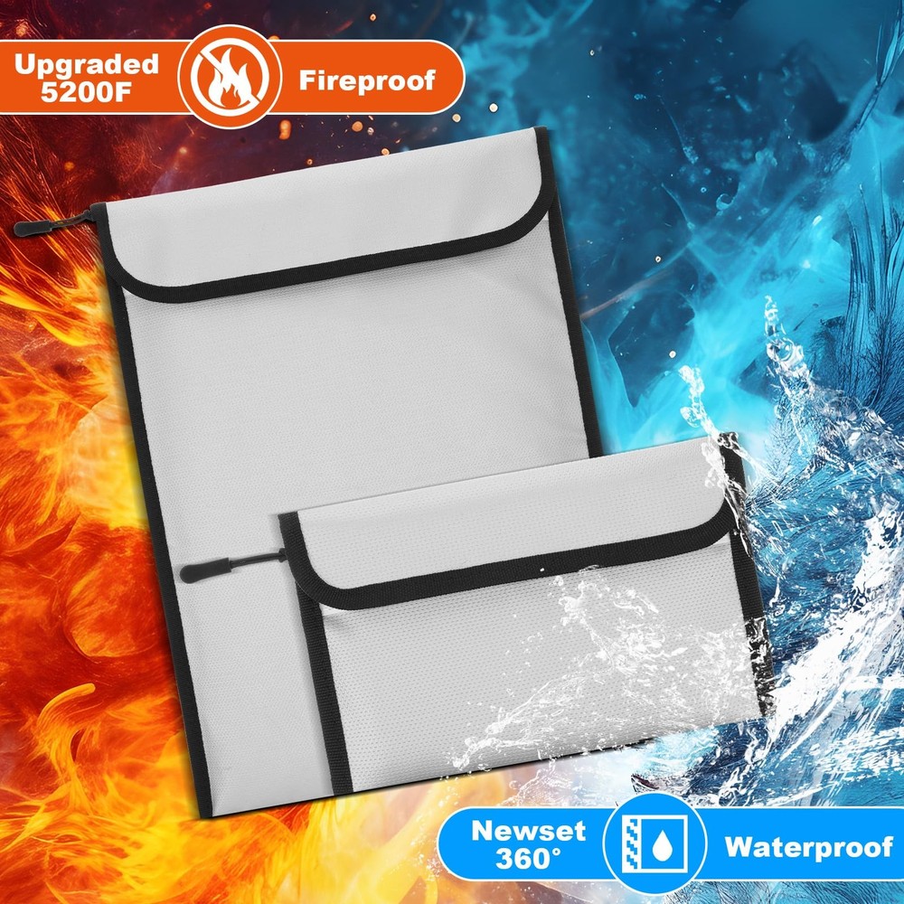 Fireproof Document Bag Set - Waterproof Zippered Storage for Important Papers