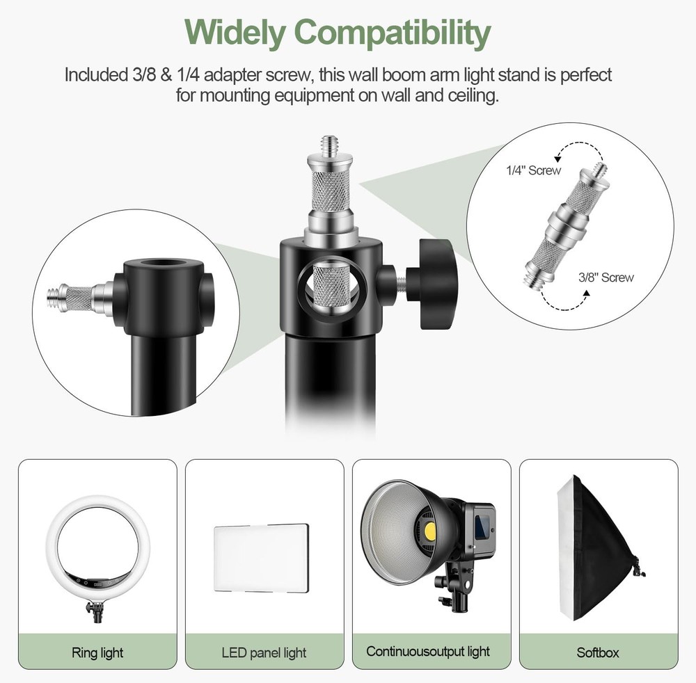 Wall Mount Triangle Boom Arm 39.37inch/100cm, Ring Light Mount Support 180°Fl...
