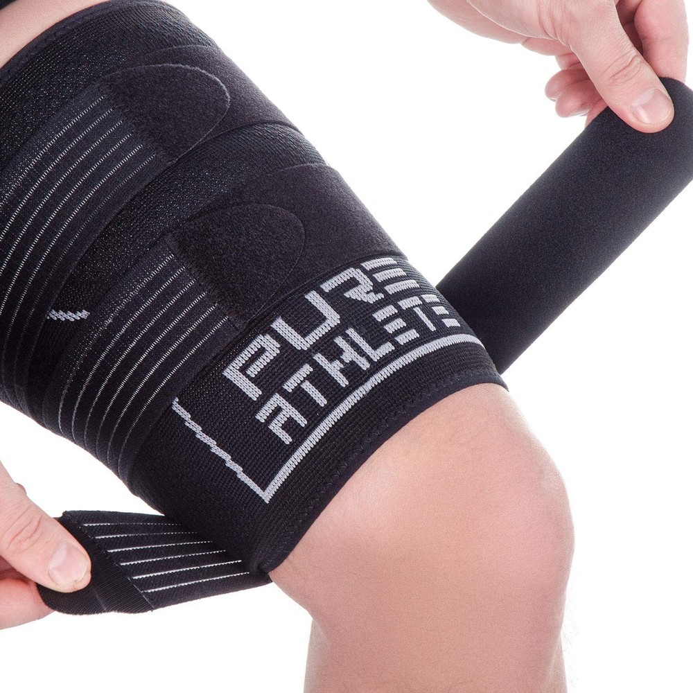 Pure Athlete Thigh Compression Sleeve – Adjustable Straps Quad Wrap Support Brac