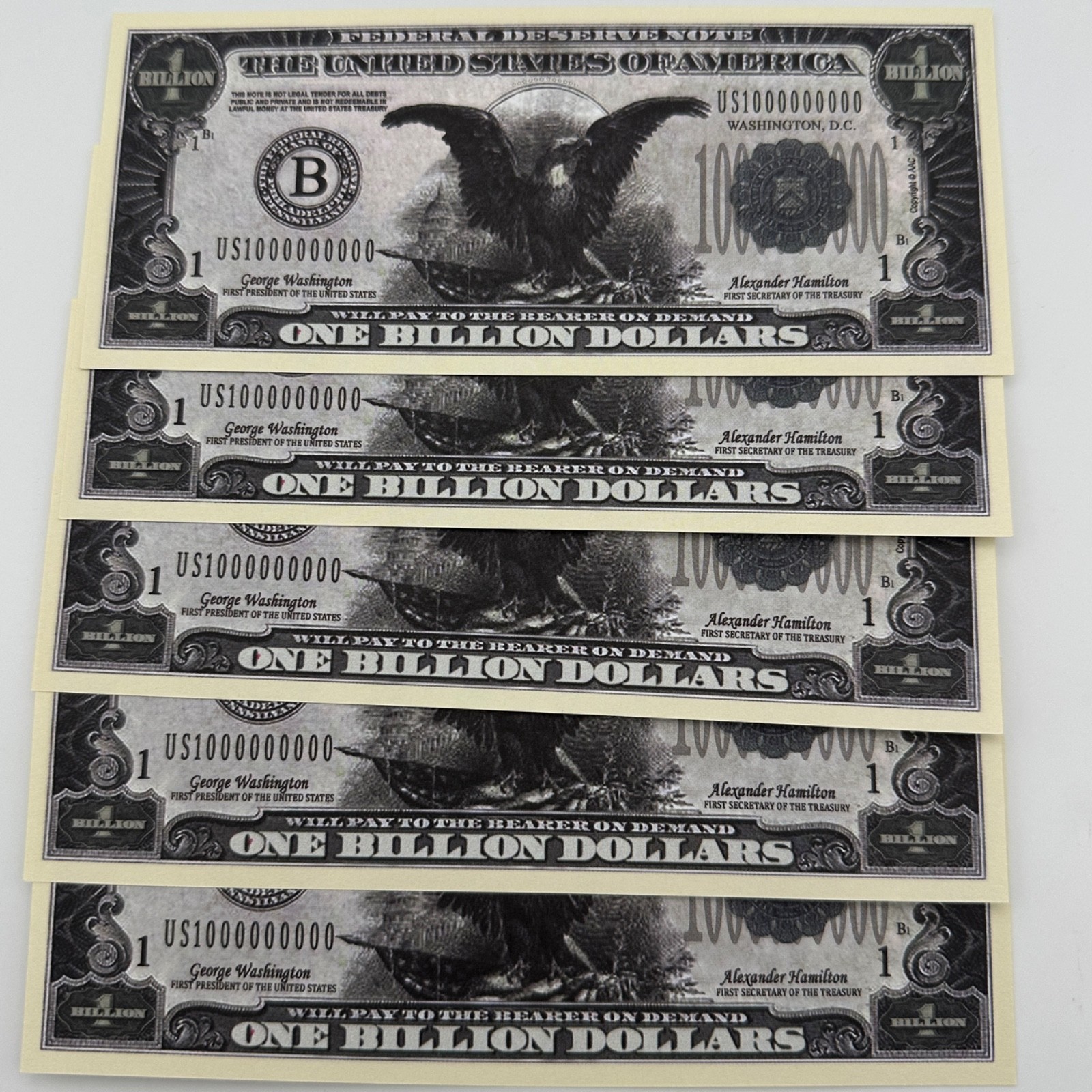 5 Pack - Funny Eagle Billion Dollar Bills Novelty Money Note