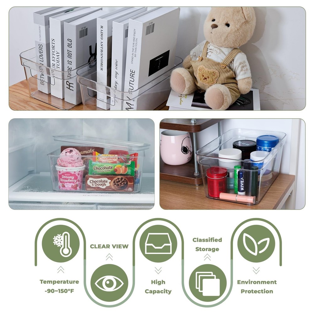 MOONEDGE Clear Plastic Storage Bins with Lids and Handles – Stackable Orga