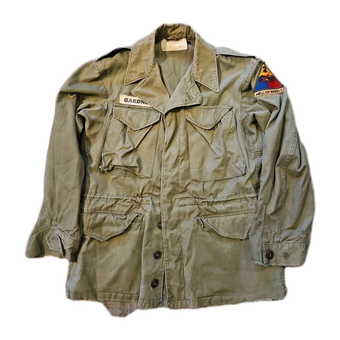 Vtg 40s Named M-43 Field Jacket WW2 US Army Military Hell on Wheels WWII 34s