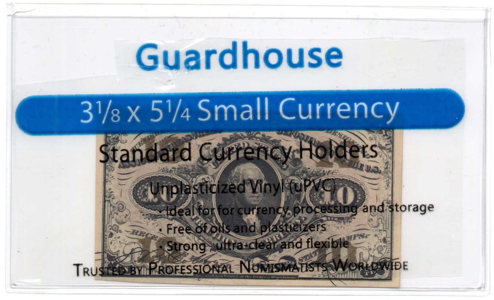 5 GUARDHOUSE SMALL CURRENCY HOLDERS 3 1/8" x 5 1/4" UNPLASTICIZED 7 mil SLEEVES