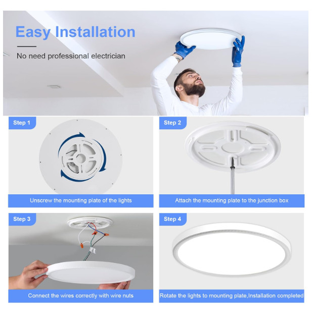 2Pcs/PK 12 Inch LED Flush Mount Ceiling Light 24W 5Color Temperature Adjustable