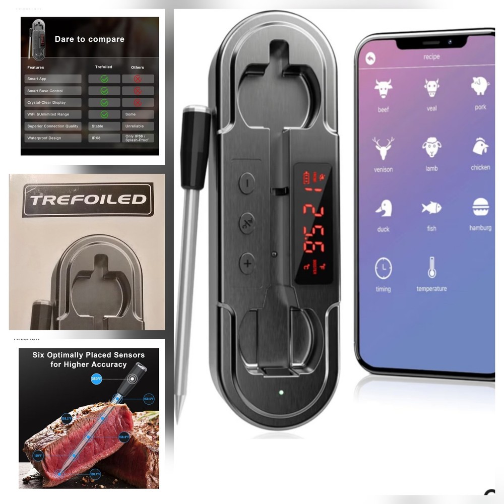 Trefoiled Smart Bluetooth Wireless Meat Thermometer Description Has All Features