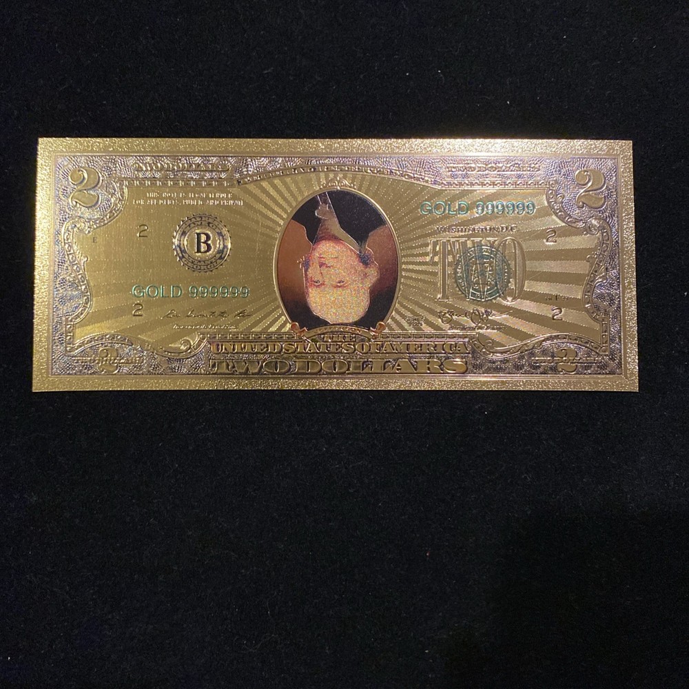 $2 Gold Foil Novelty Banknote Colorized Upside Down Portrait