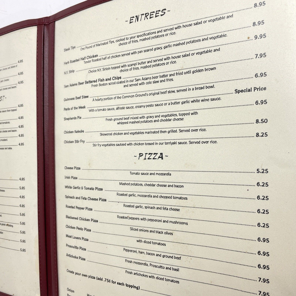 Vintage Common Ground Bar & Grill Allston Massachusetts Menu