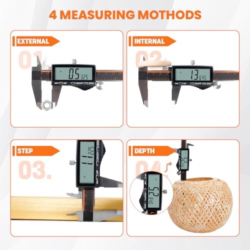 Digital Caliper, Rechargeable Calipers with Large LCD Screen, Stainless 6 Inch