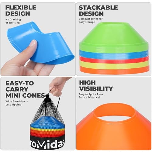 Mini Cones for Sports - Better Space Utilization - Comes Multi Color - 50 Pack
