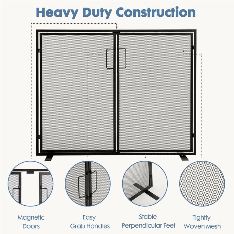 39" Fireplace Screen with Hinged Doors, 2 Panel Spark Guard Cover