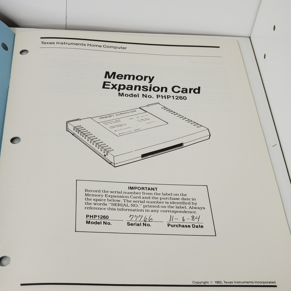 Texas Instruments TI Home Computer Memory Expansion Card PHP1260 User Manual
