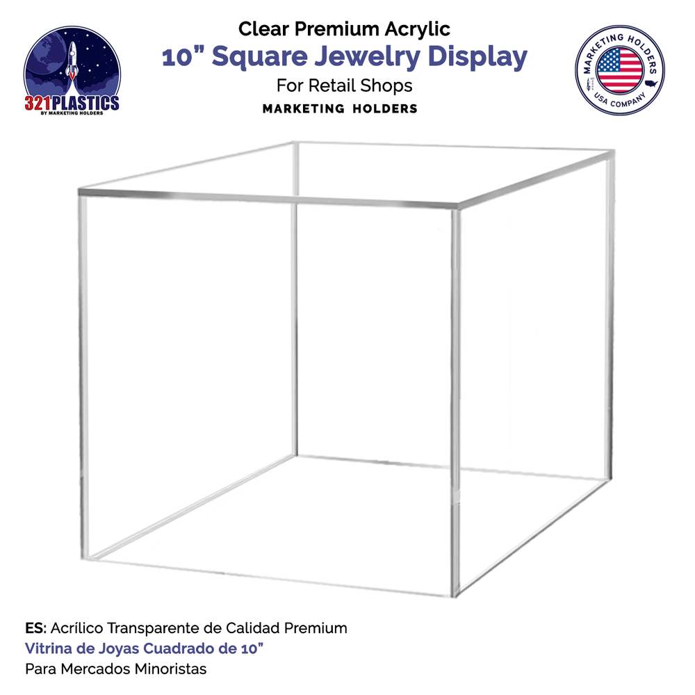 4 Pack 10" Cube Riser Display Pedestal Showcase Box 5 Sided Acrylic Clear