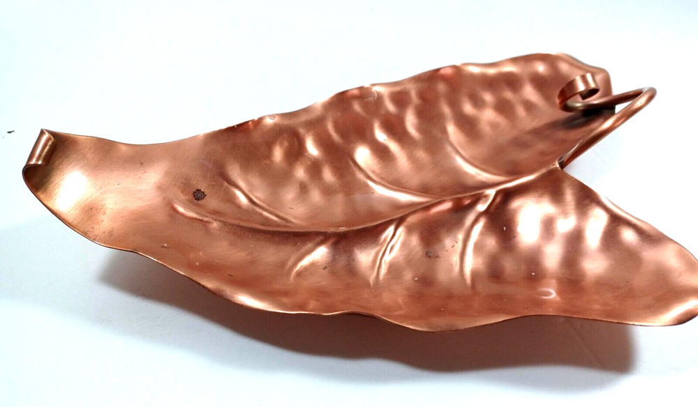 Vtg Gregorian MCM Solid Copper Leaf Shaped Trinket Dish Tray Made in USA