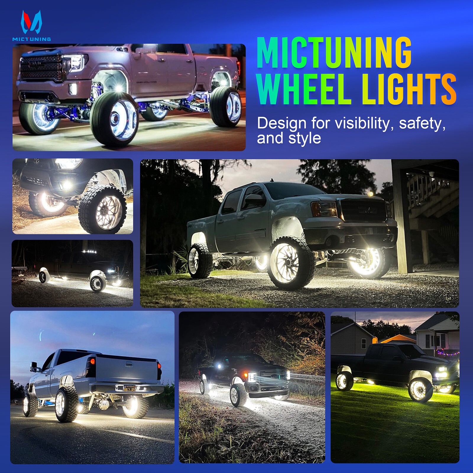 4Pcs 17" Inch 5-Row Pure White LED Wheel Lights Car Rim Lights Ultra-Bright