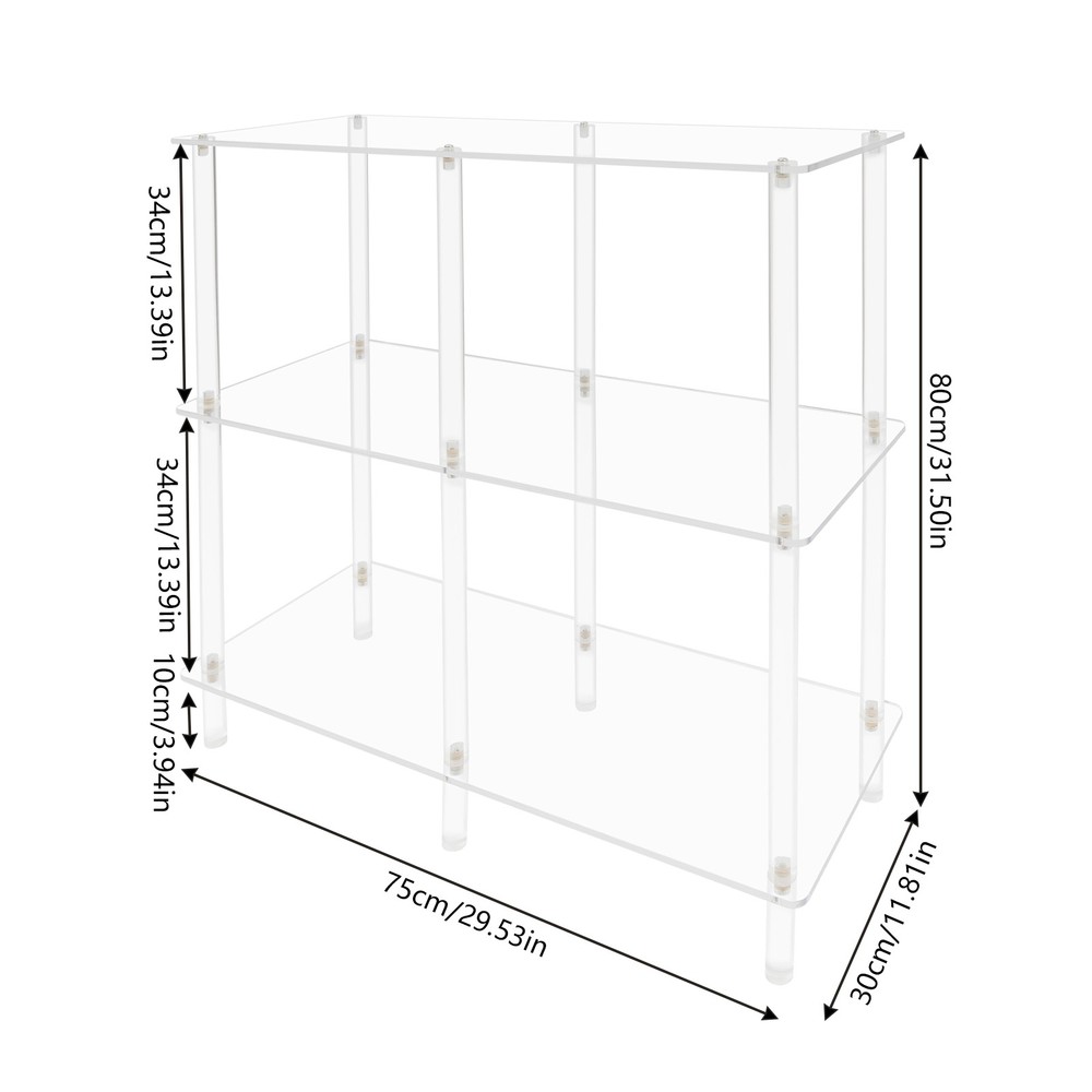 3-Tier Acrylic Table Small Entryway Table W/Open Shelves Clear Entry Table