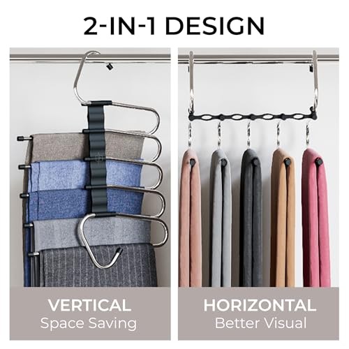 Pants Hangers Space Saving - 2 Pack - Non-Slip Multi-Layer Space Saving