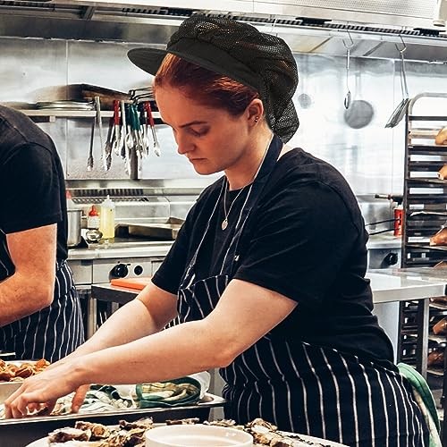 Adjustable Chef Hat with Breathable Mesh - Elastic Kitchen Work Cap for Food