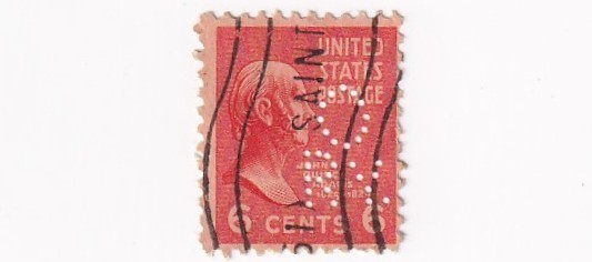 STAMP US SCOTT 811 "Adams" 6 CENT 1938 USED PERFIN - B