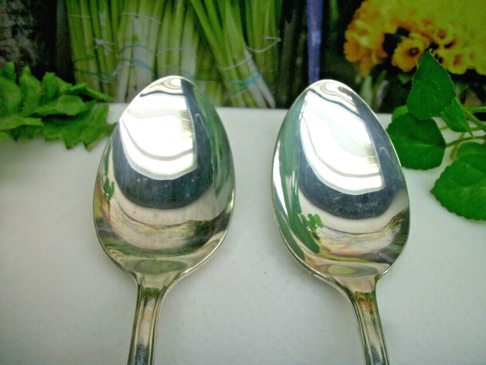 2 International Cunningham LAUREL Silverplate Solid Serving Spoons 1934