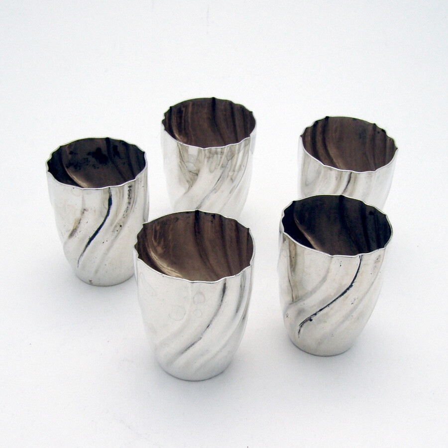 Fluted Vodka Shots Set German 900 Silver