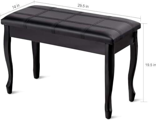 Piano Storage Bench Cushion with Pu Leather Solid Wooden Leg Comfortable Black