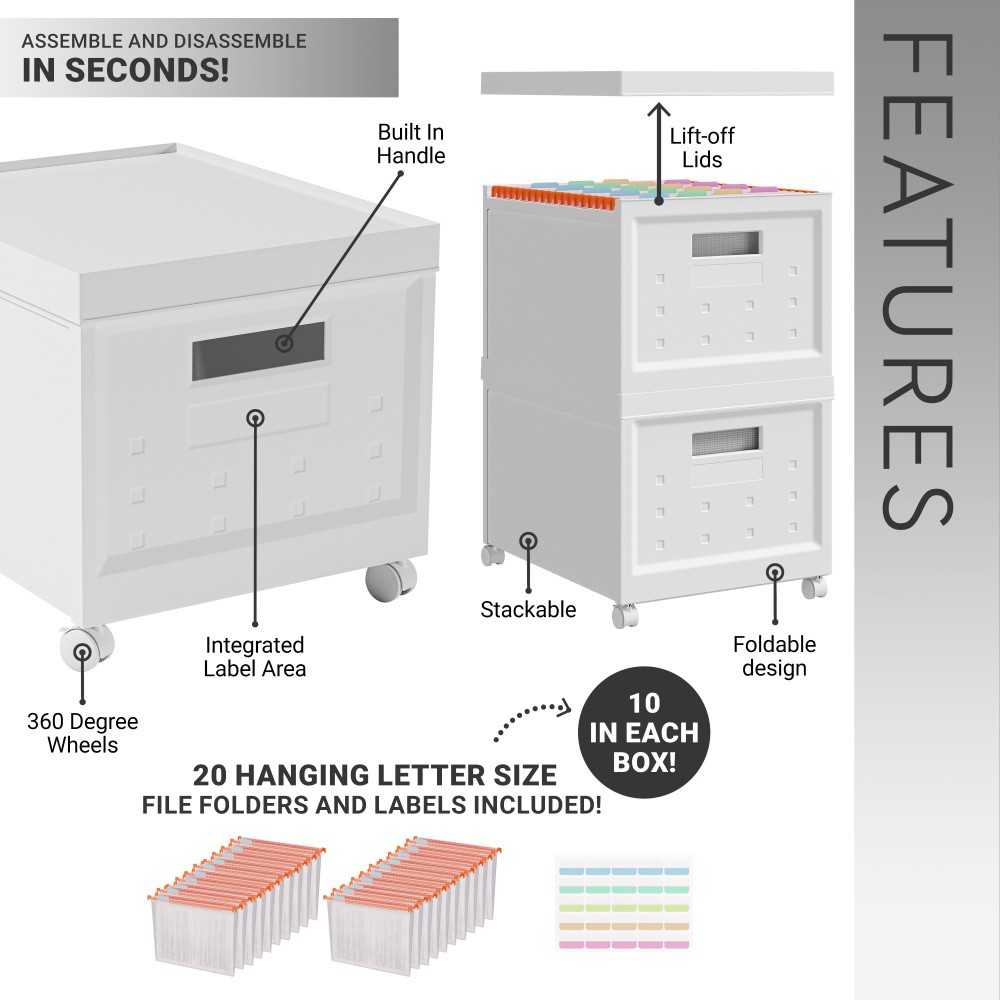 Set of 2 Stackable Rolling Storage File Boxes,Portable Office/Home Organizer