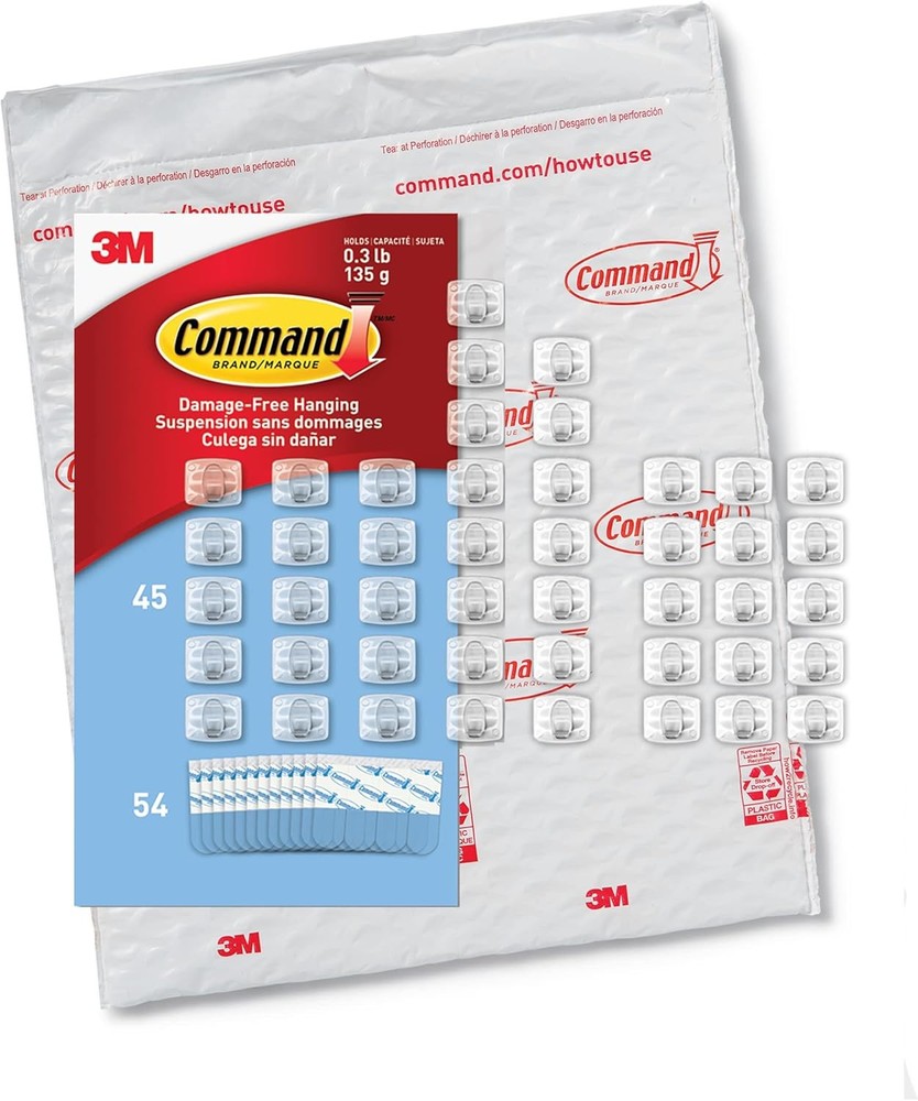 Command Mini Light Clips 45 Clear + 54 Strips Indoor Damage-Free Christmas Light