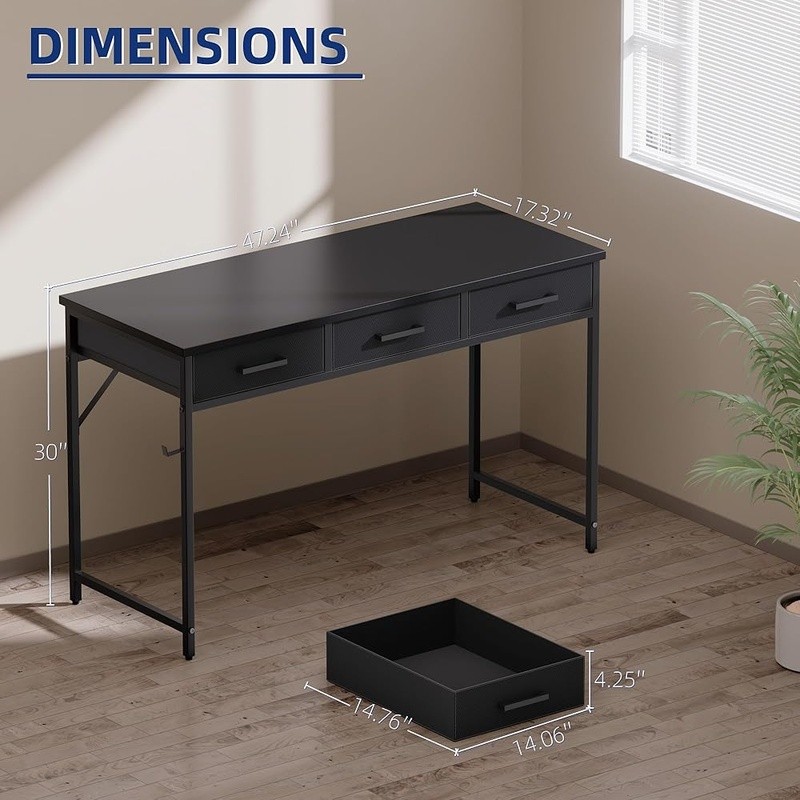 Compact Computer Desk W/ 2 Fabric Drawers Small Office Storage Solutions New