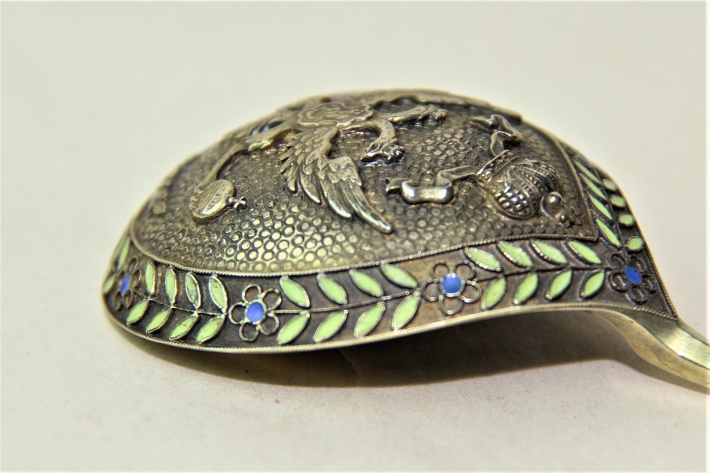 Russian 84 Silver Cloisonne Enamel Serving Table Spoon Grachevs brothers