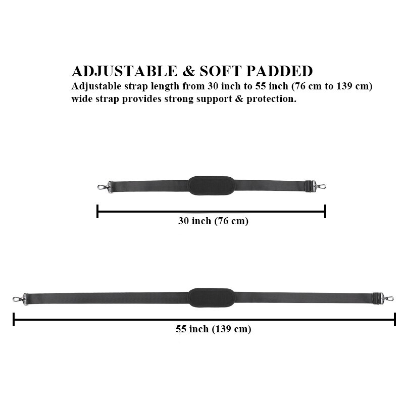 Shoulder Strap Adjustable Wide Soft Padded w Metal Hook - Black