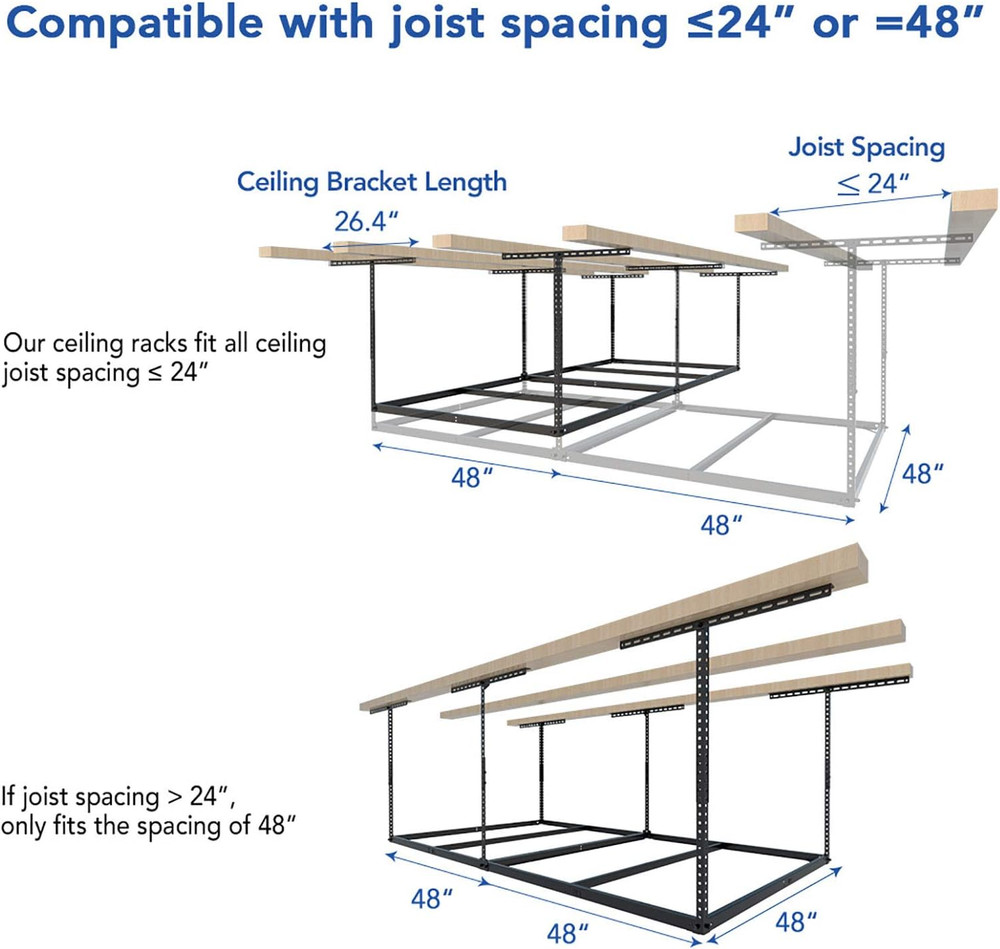 4X8 Overhead Garage Storage Rack without Decking, Storage Organization System, H