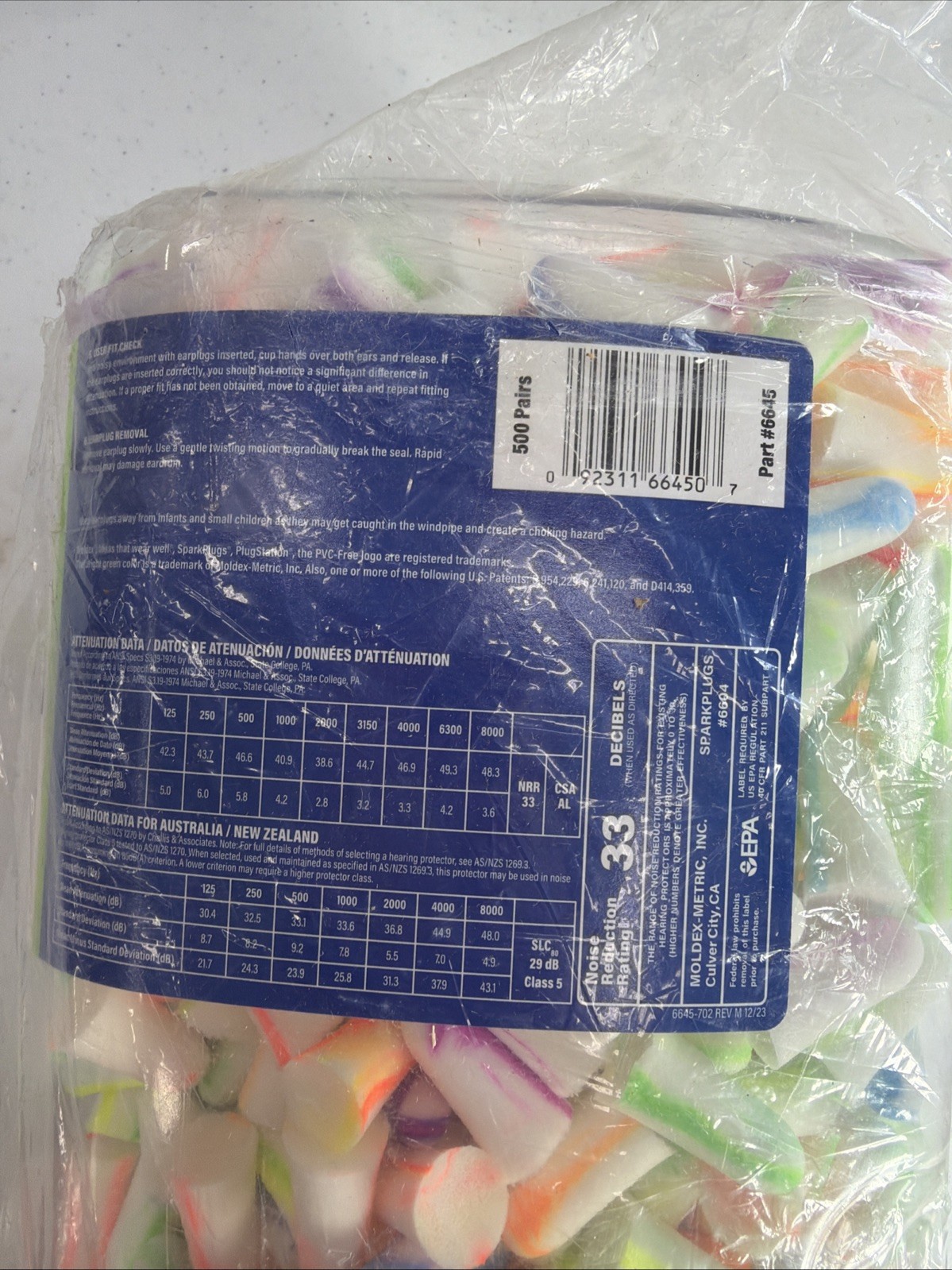 Moldex 6645 Sparkplugs Uncorded Foam NRR33 Extra Light Foam Ear Plugs, 500-Pairs