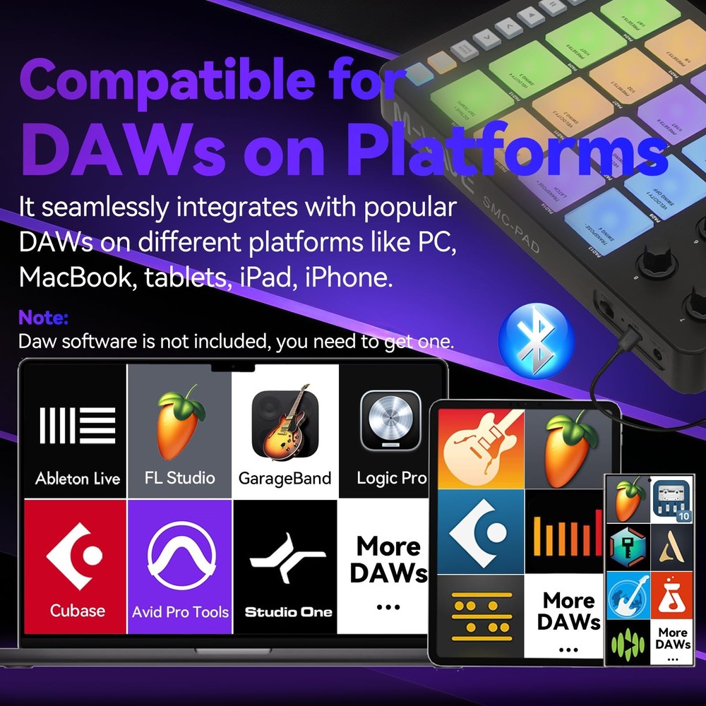 Bluetooth Beat Maker Machine - Portable M-Wave MIDI Controller Drum Pad Keybo...