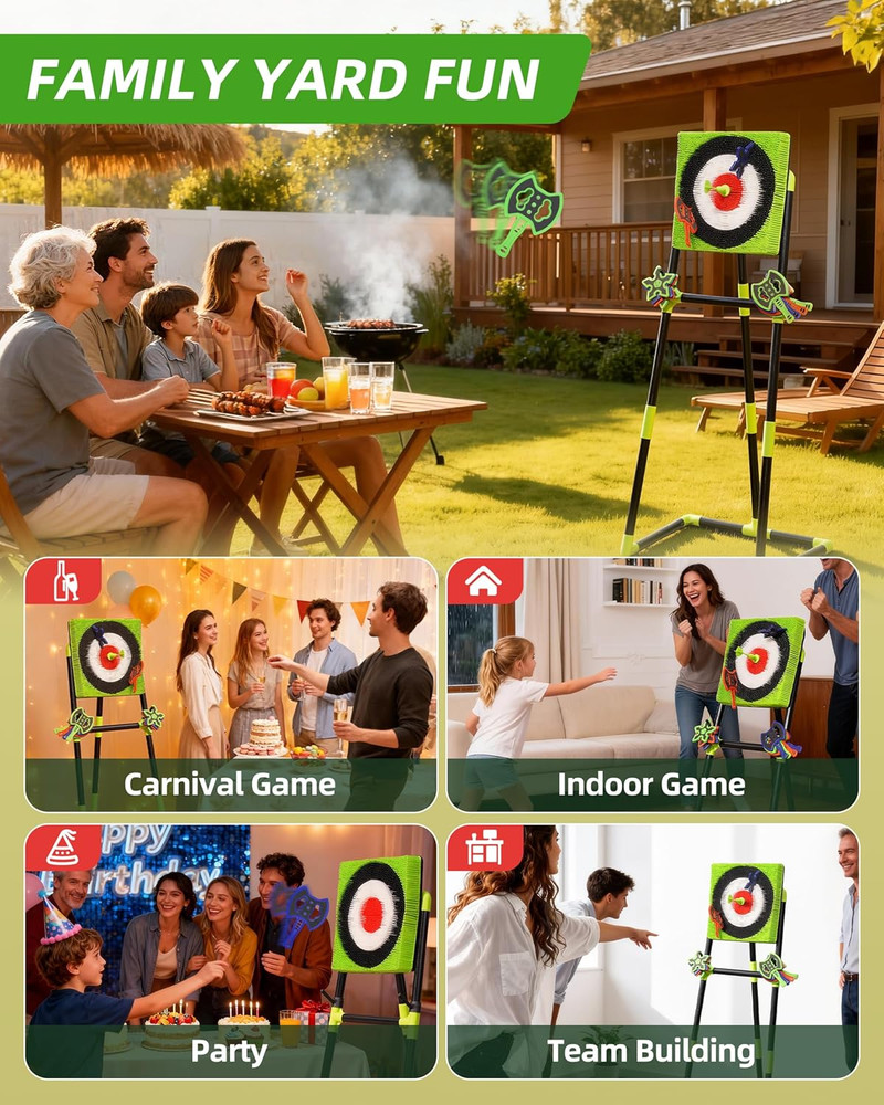 Axe Throwing Game for Backyard with Bristle Target & 12 Throwing Axes Set, Indoo