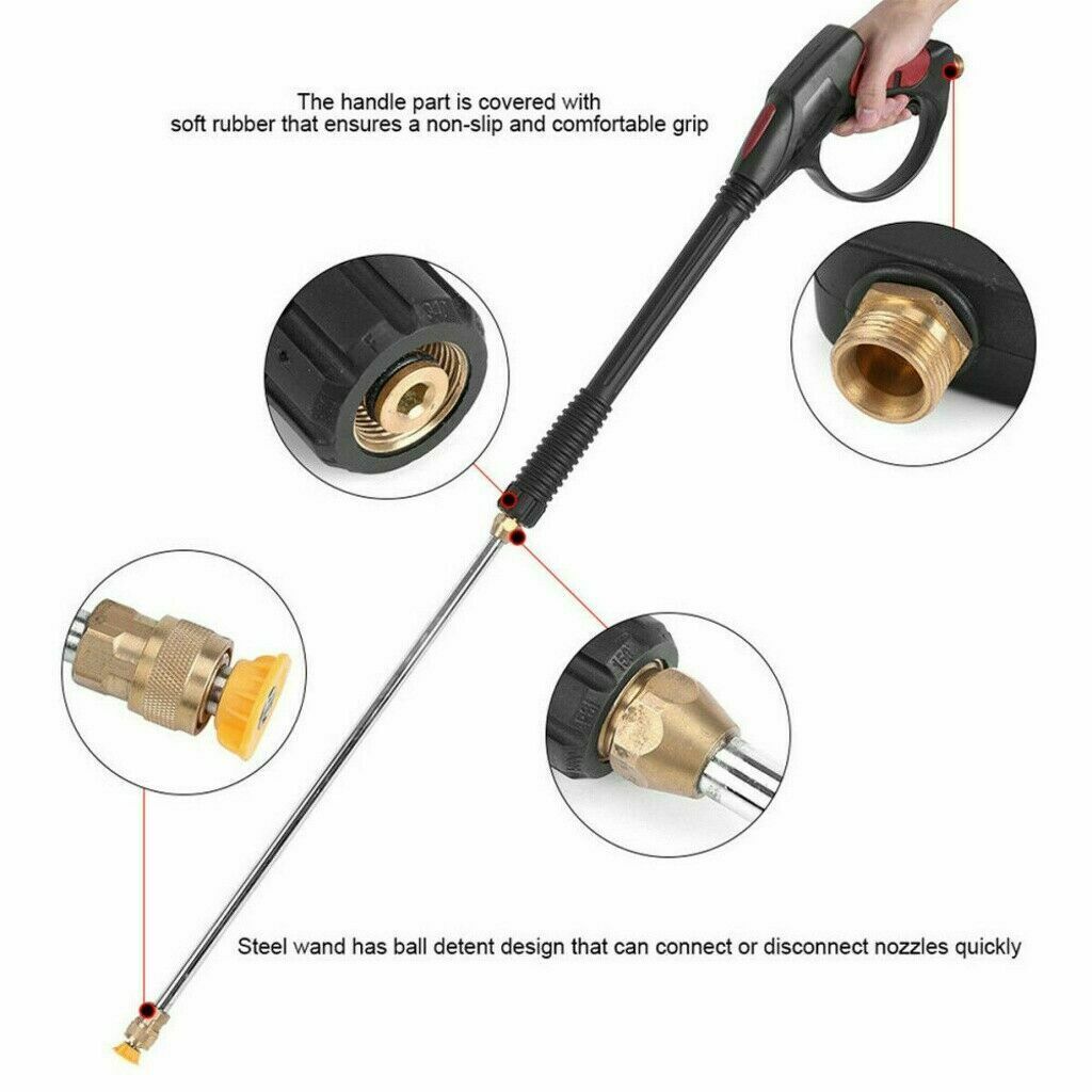4000PSI High Pressure Power Washer Spray Gun Wand Lance Quick Nozzle Tips Kit