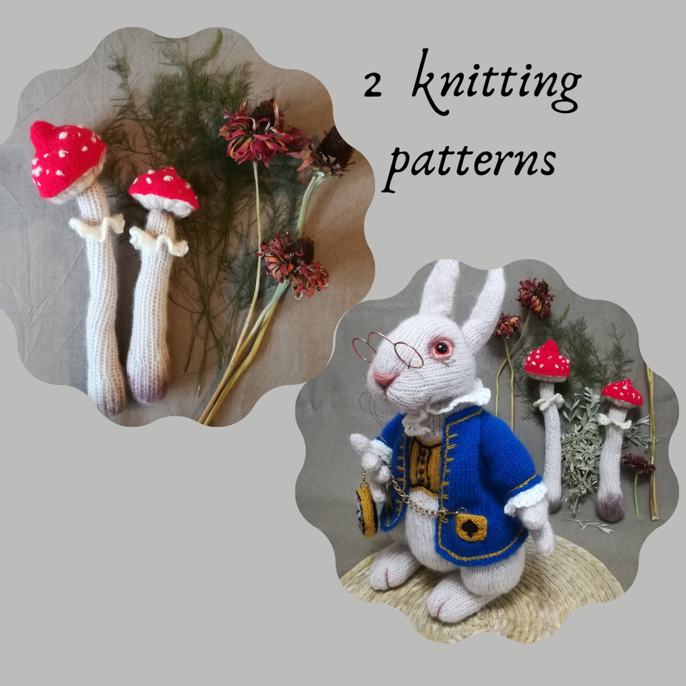 Wonderland Knitting Patterns – Printed Set: Rabbit, Cat & Toadstools