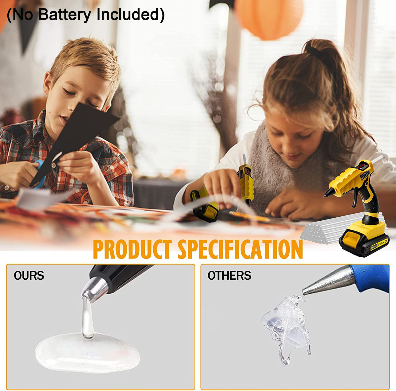 Cordless Hot Melt Glue Gun For Dewalt 20V Max Battery For Crafts & Tools DIY