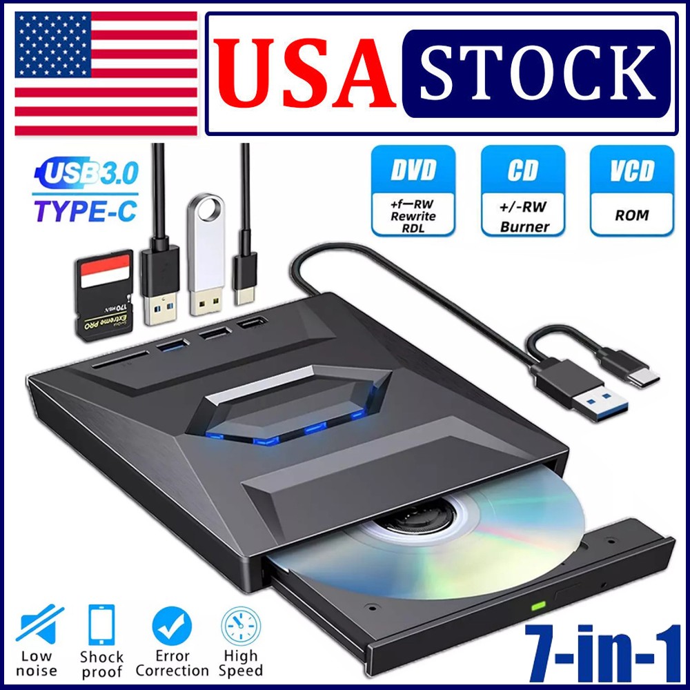 External CD DVD Drive, USB 3.0 Player Burner Writer, for PC Laptop Windows 11 10