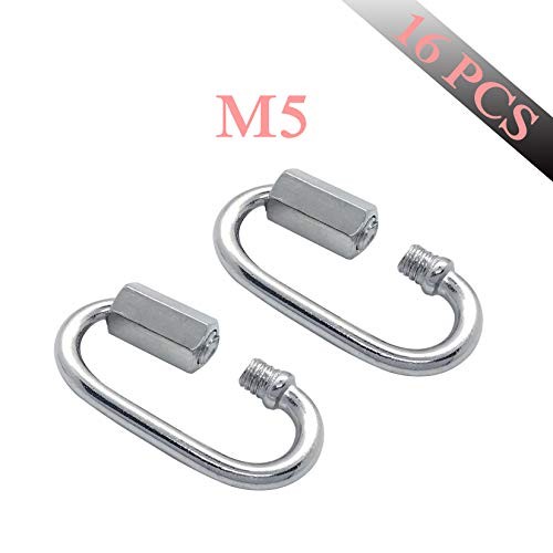16PCS 5mm Chain Connector Oval Locking Carabiner Clip Threaded Quick Link