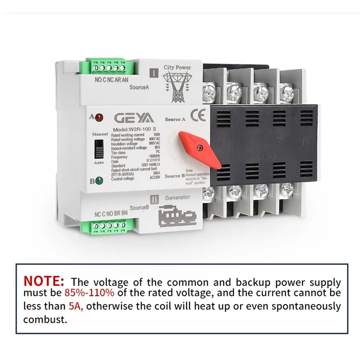 GEYA ATS PC Dual Power Automatic Power 3Pole 100A 220V Transfer Switch Grid NEW