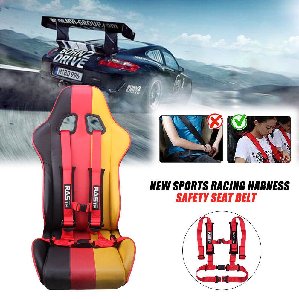 Pair of 2" 4 Point Racing Car Harness Sport Quick Release Safety Seat Belt Red