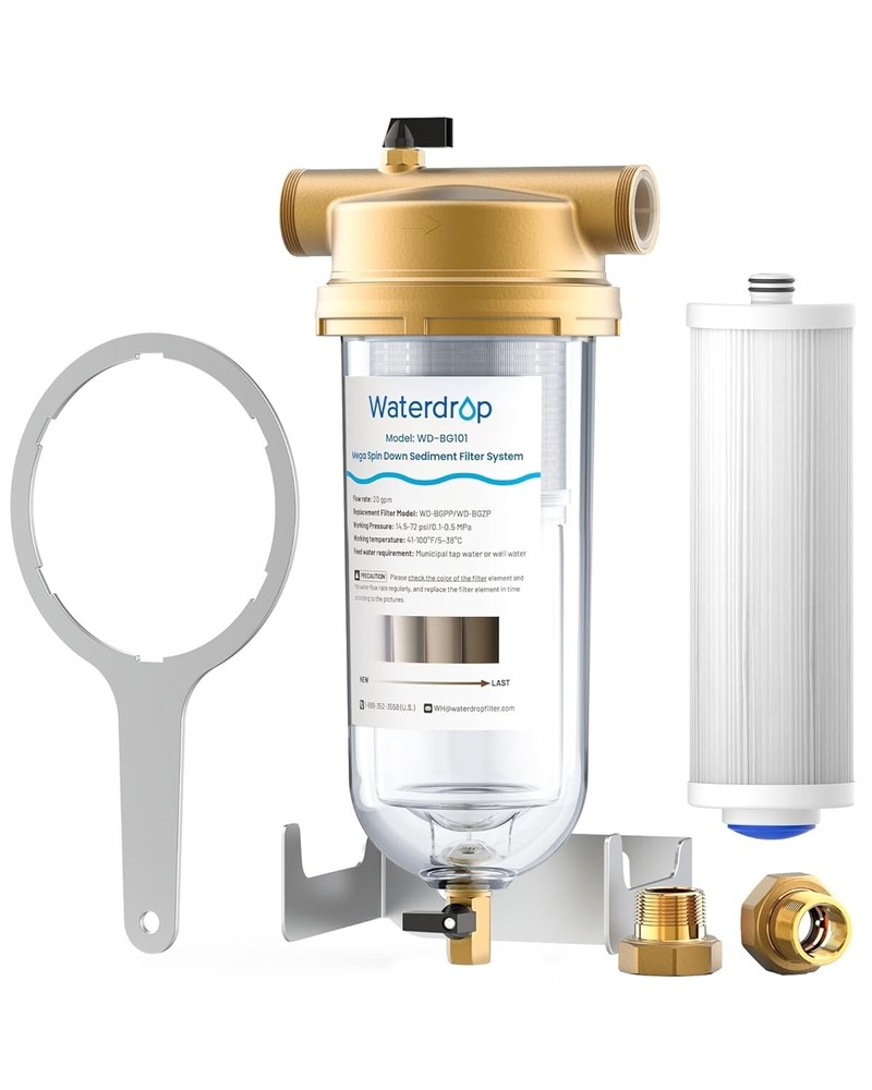 Waterdrop Mega Spin Down Sediment Filter,100+5 Micron Pleated PP Filter