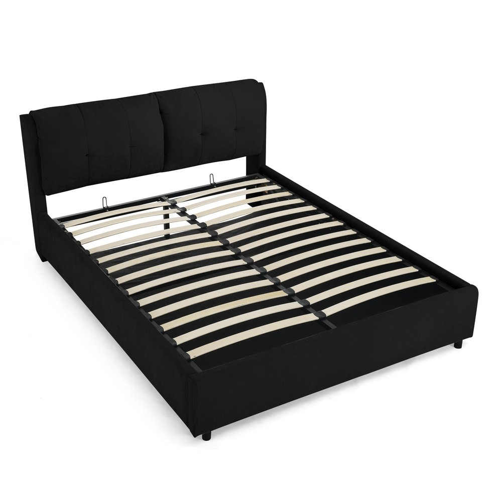 Queen Size Storage Upholstered Hydraulic Platform Bed with Integrated Headboard