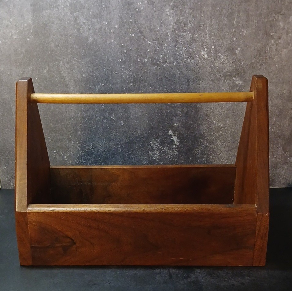 Vintage Walnut Tool Caddy/Tote With Dowel Handle • Primitive