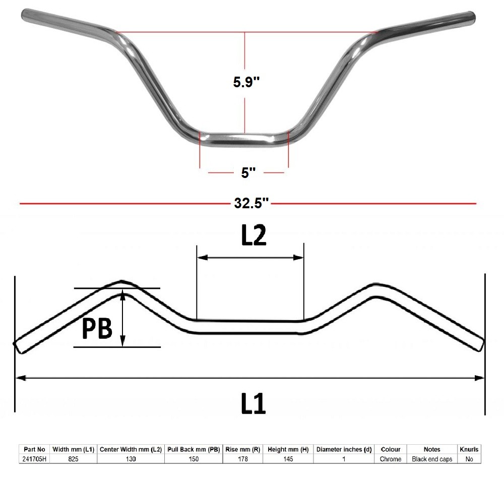 Handlebar 1"Chrome 7"Rise Without Dimples